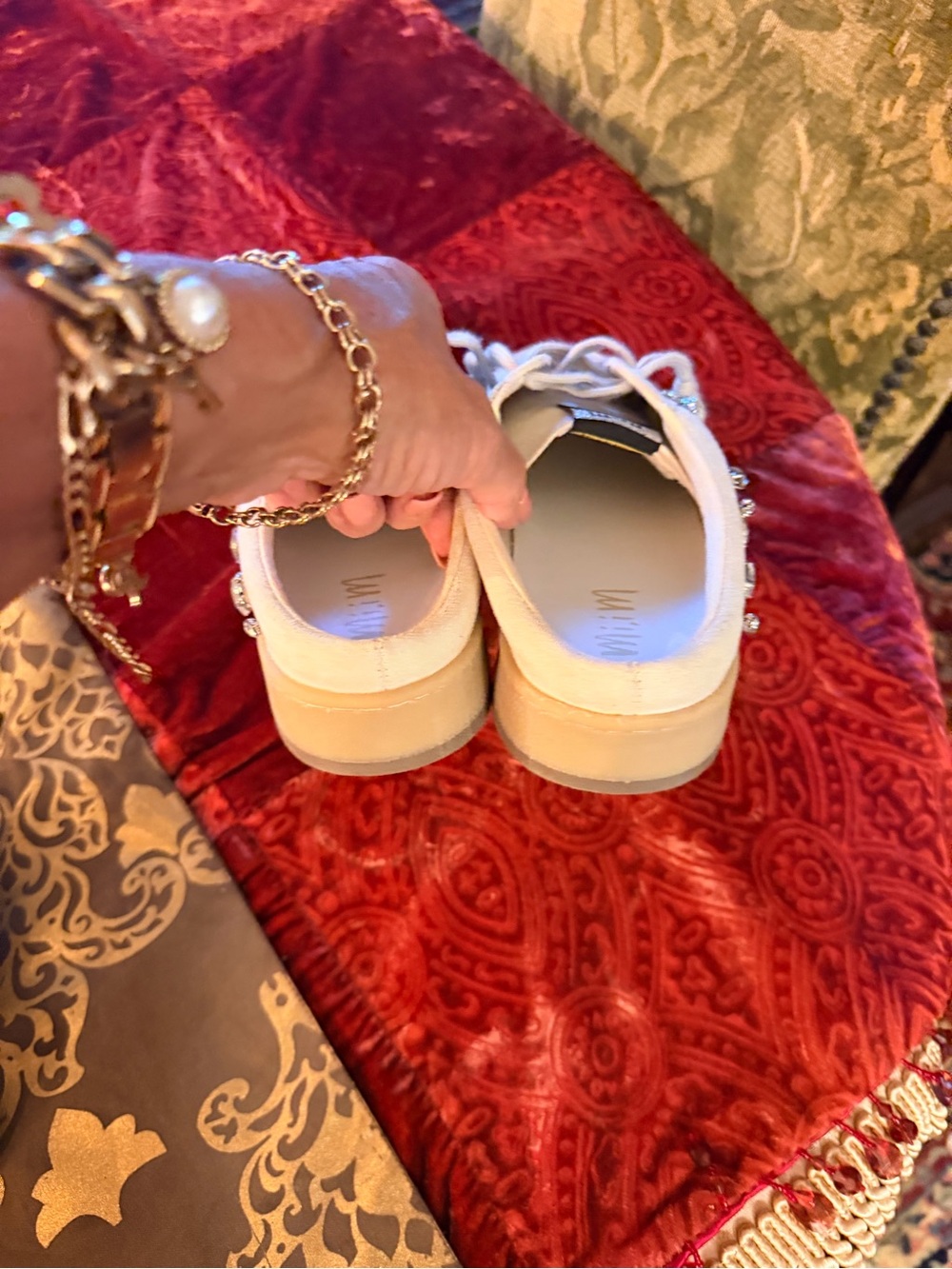 Mi.iM Cream Crystal-Embellished Platform Sneakers - Picture 3 of 7